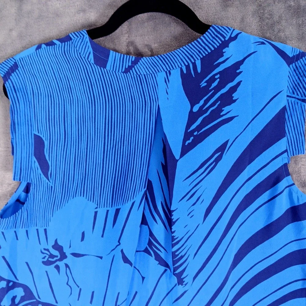 J.Crew Silk Top Womens 12T Blue Tropical‎ Floral V-Neck Sleeveless Coastal Boho